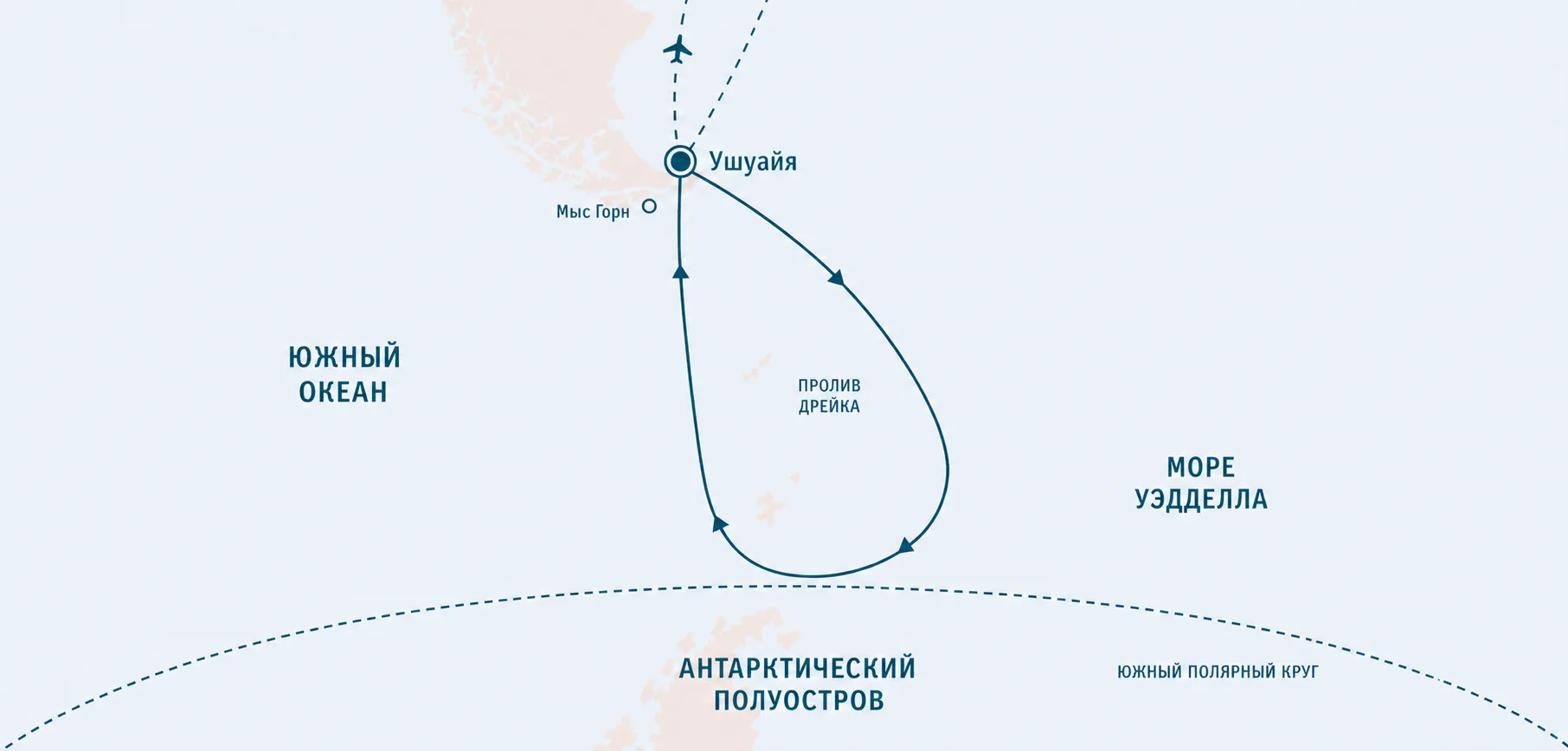 Карта маршрута круиза в Антарктиду на лайнере SH Diana