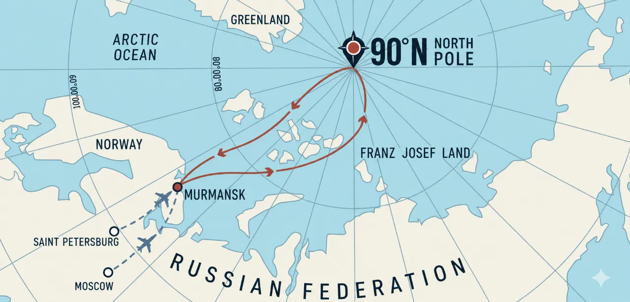 Map of the North Pole cruise route on the icebreaker 50 Let Pobedy