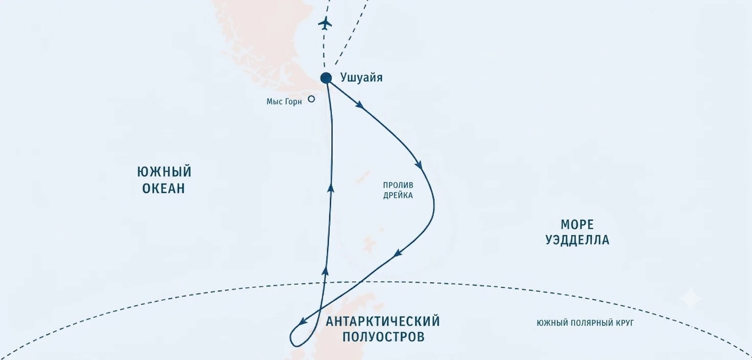 Карта маршрута экспедиции в Антарктиду на лайнере SH Vega